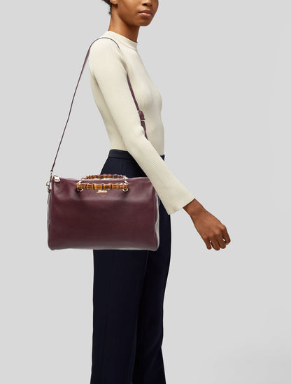 Gucci Bamboo Medium Calfskin Bamboo Boston Bag