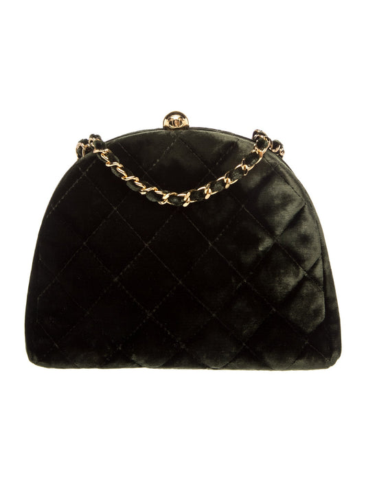 Chanel Velvet Quilted Clutch w/Chain