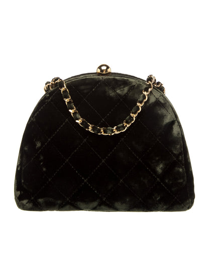 Chanel Velvet Quilted Clutch w/Chain