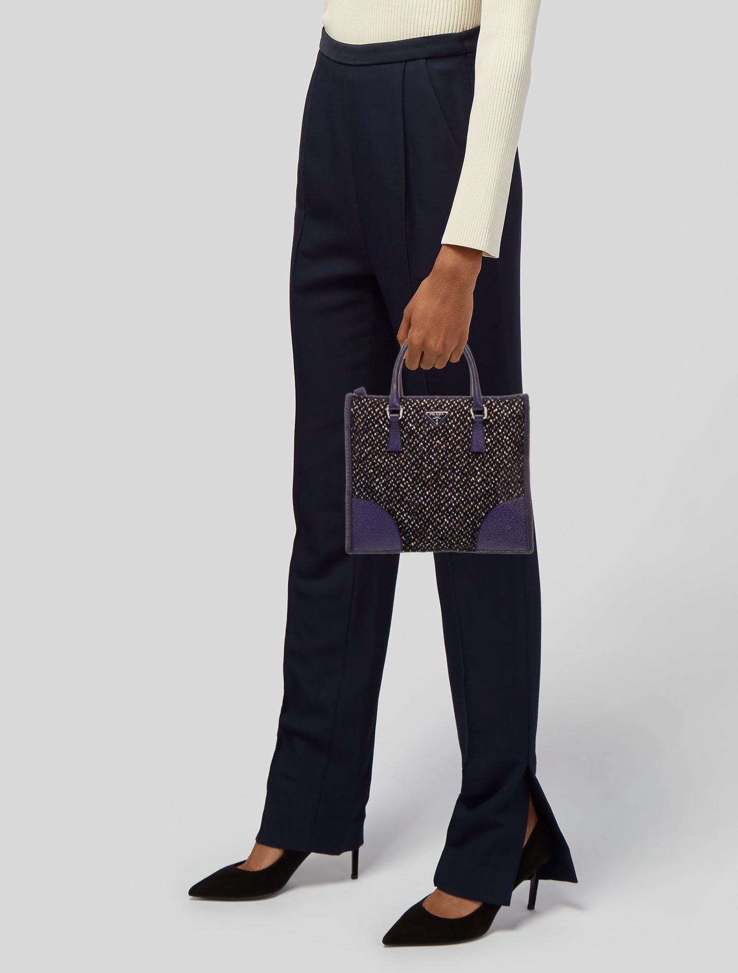 Prada Enameled Metal Triangle Top Handle Bag Small