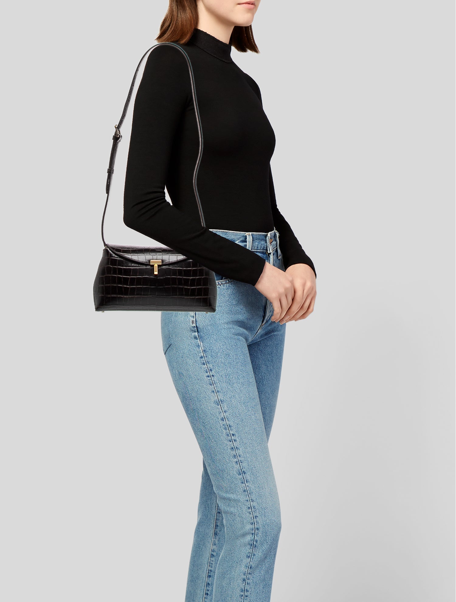 TOTEME Embossed Leather T-Lock Bag Small