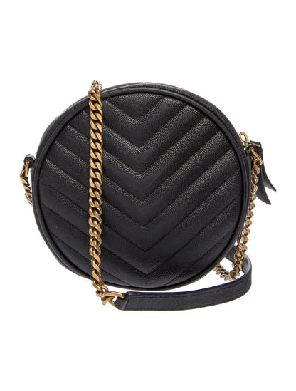Saint Laurent Leather Leather Monogram Matelasse Vinyle Round Crossbody Bag