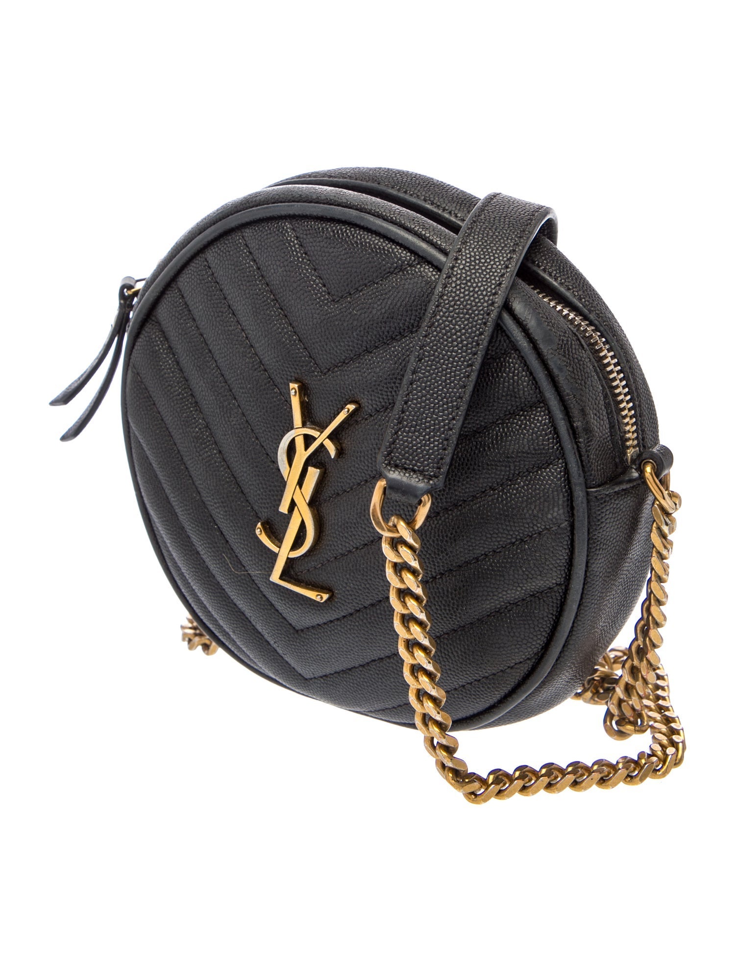 Saint Laurent Leather Leather Monogram Matelasse Vinyle Round Crossbody Bag