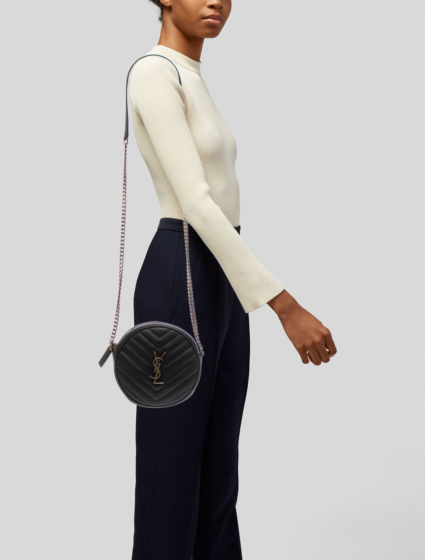 Saint Laurent Leather Leather Monogram Matelasse Vinyle Round Crossbody Bag